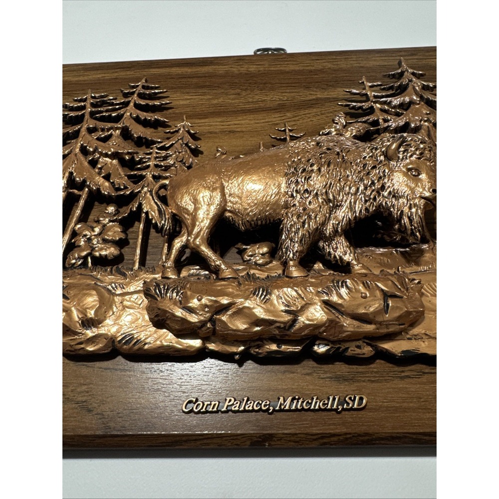 3-D Relief Bison & Trees‎ Sculpture on Wood Plaque Corn Palace Mitchell S Dakota - Picture 4 of 8